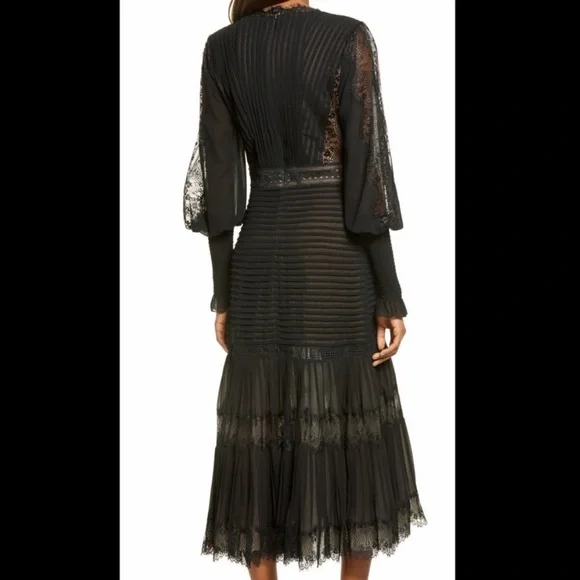 Tadashi Shoji Lace Pintuck Long Sleeve Midi Cocktail Dress, Size 16 1347 - Picture 3 of 14